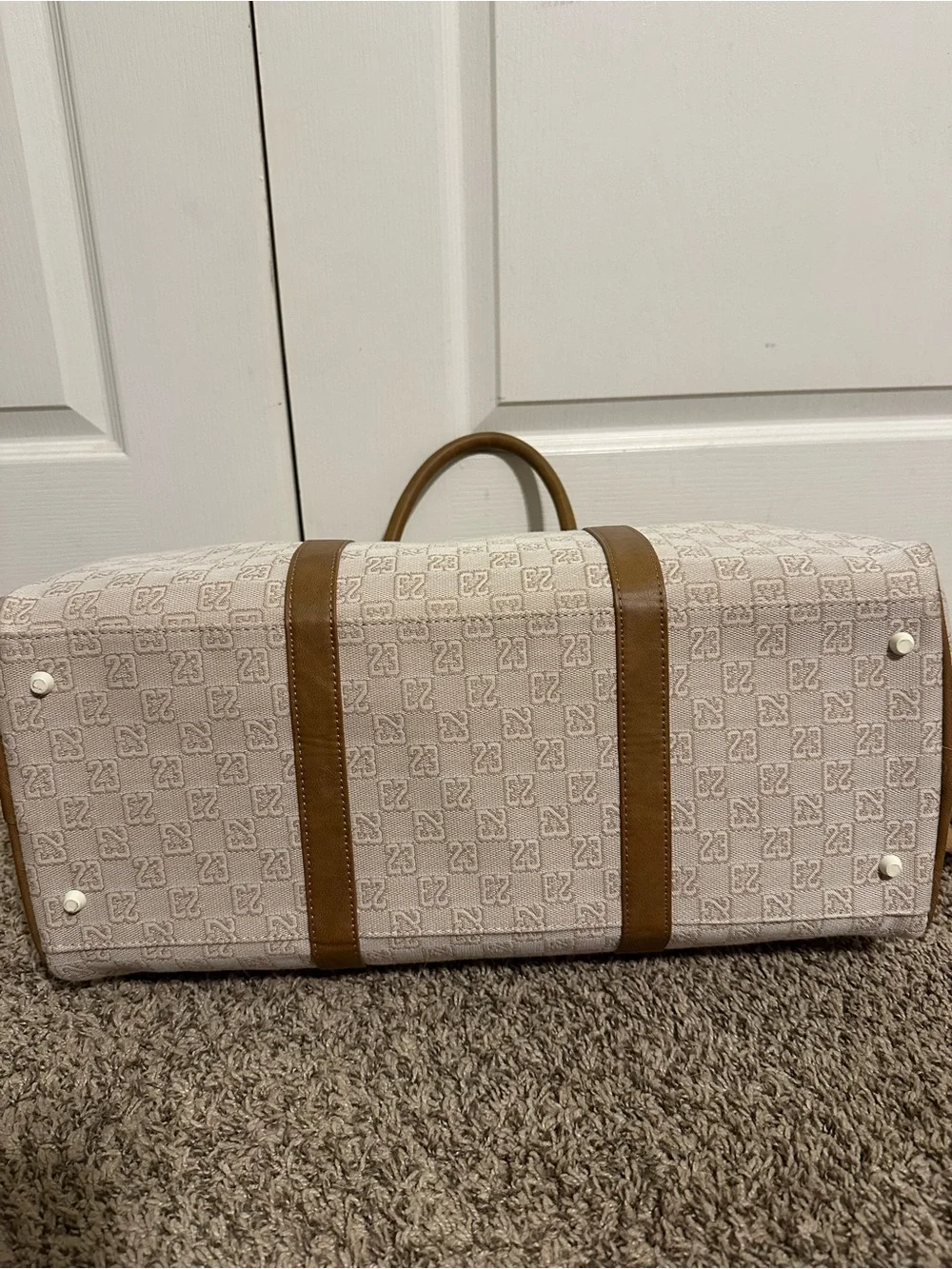 NWT Jordan Monogram Duffle Bag 20L Coconut Milk Beige Tan Travel Gym MA0759